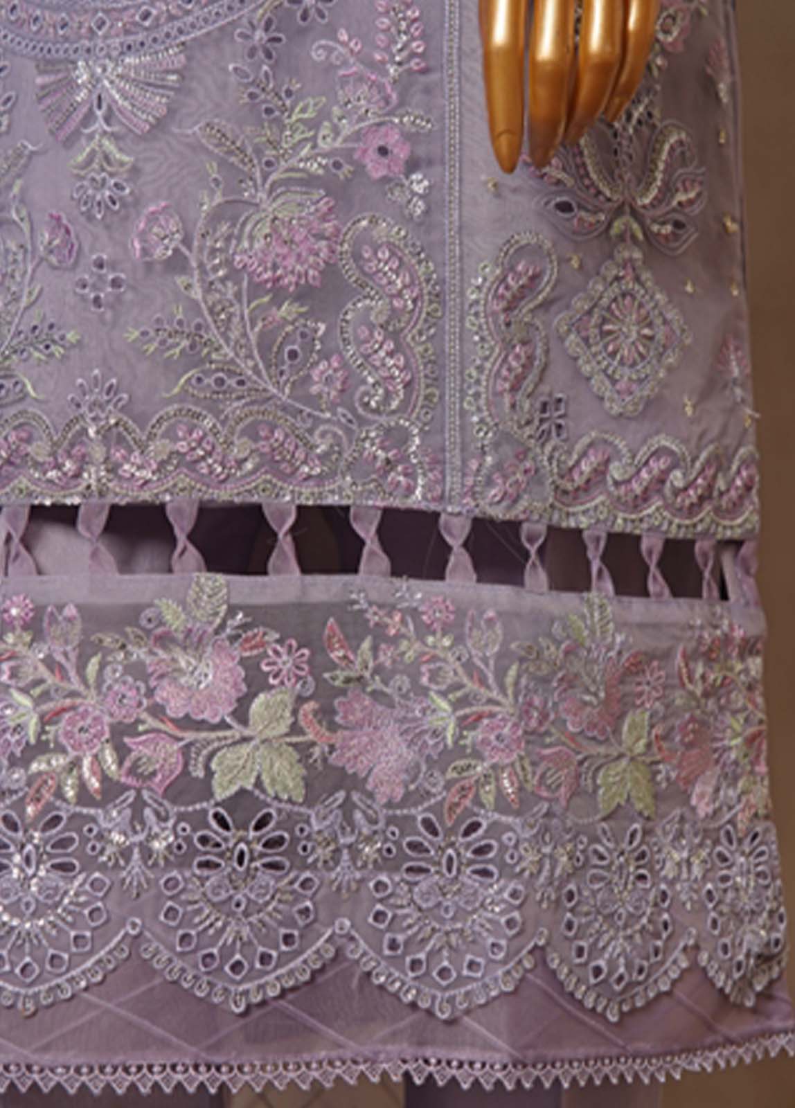 Bin Saeed Fabric - STS-008- 3 Piece Embroidered Organza