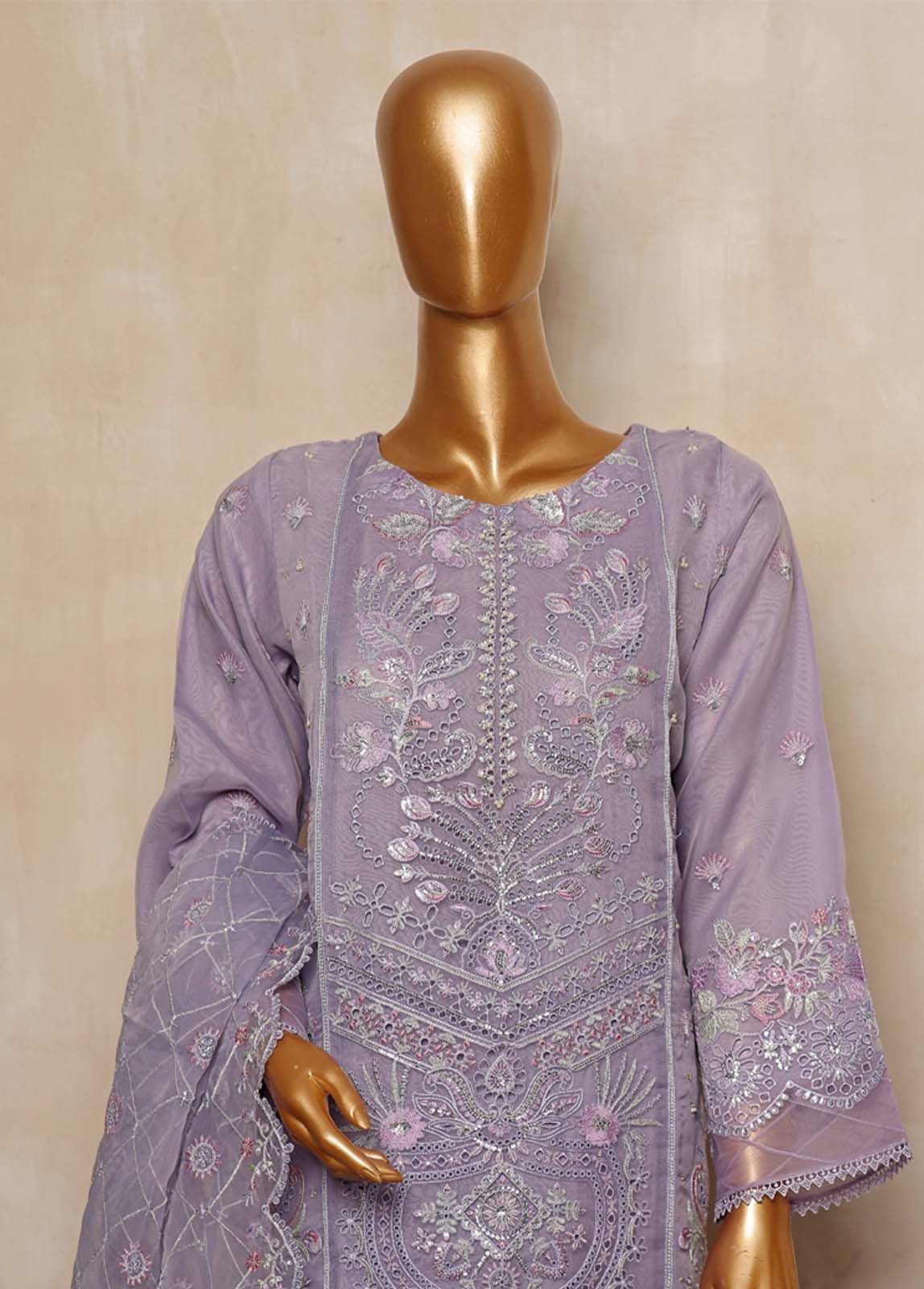 Bin Saeed Fabric - STS-008- 3 Piece Embroidered Organza