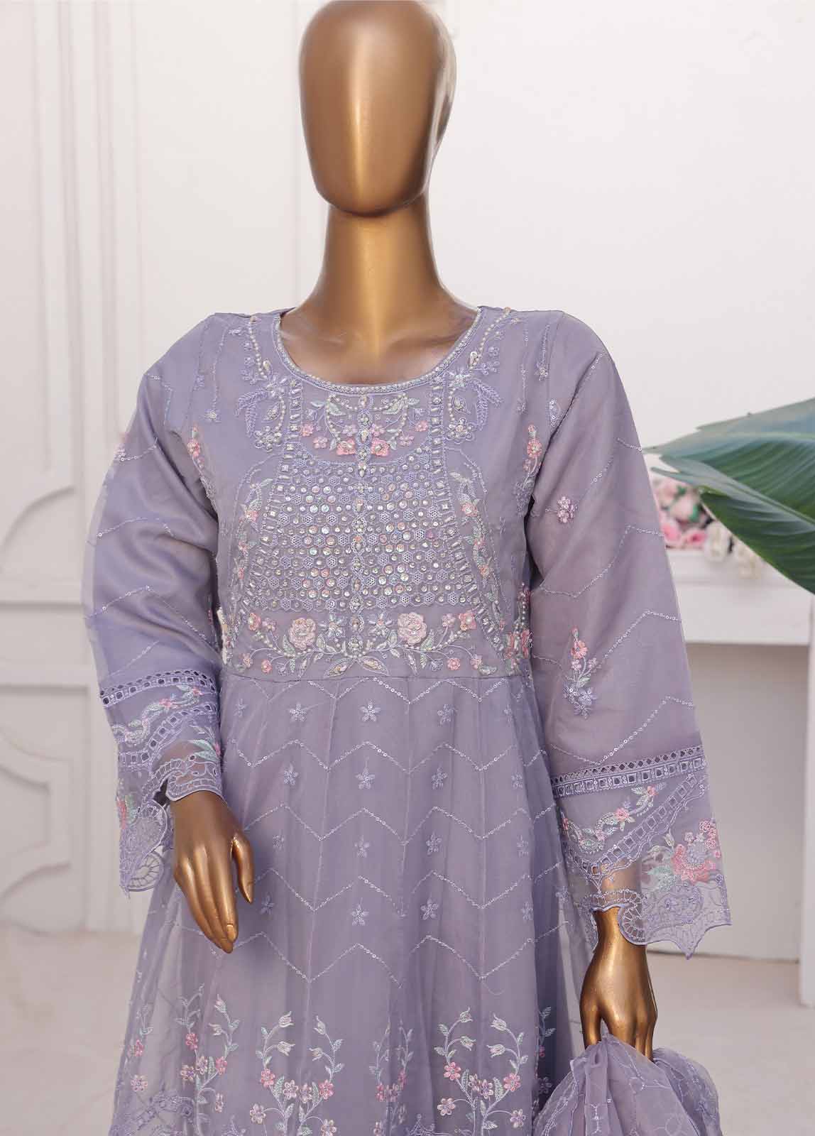 Bin Saeed Fabric - STS-008 M- 3 Piece Frock Style Chiffon Stitched Suit