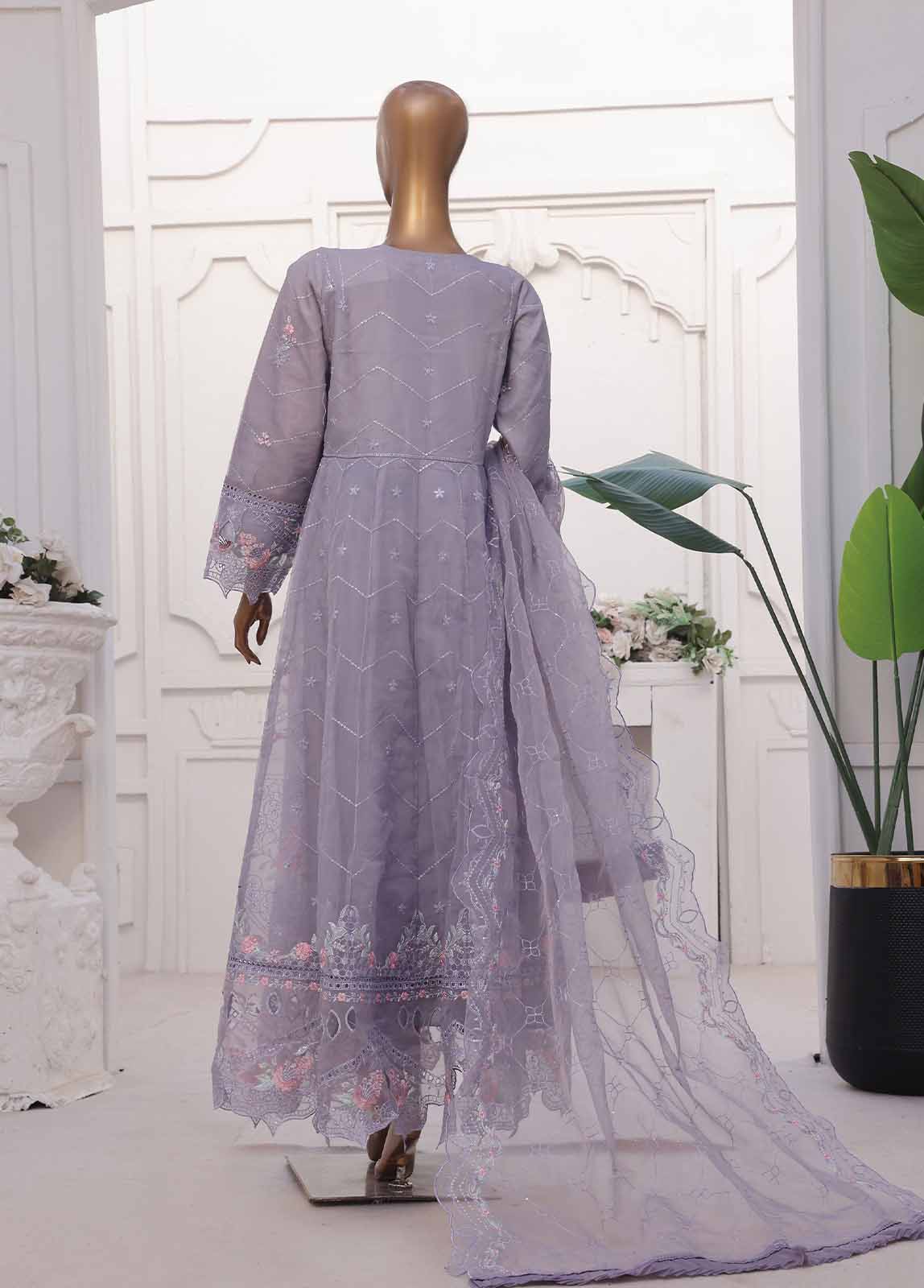 Bin Saeed Fabric - STS-008 M- 3 Piece Frock Style Chiffon Stitched Suit