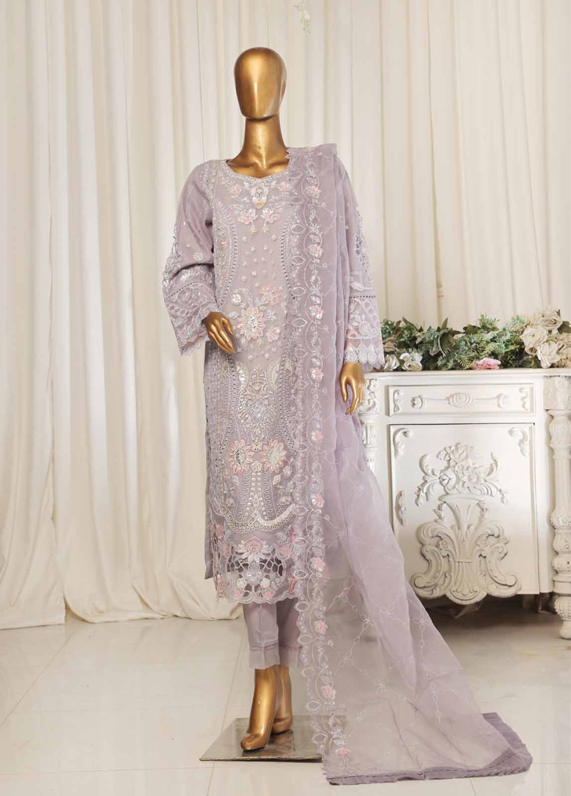 Bin Saeed Fabric - STS-009- 3 Piece Chiffon Stitched Suit