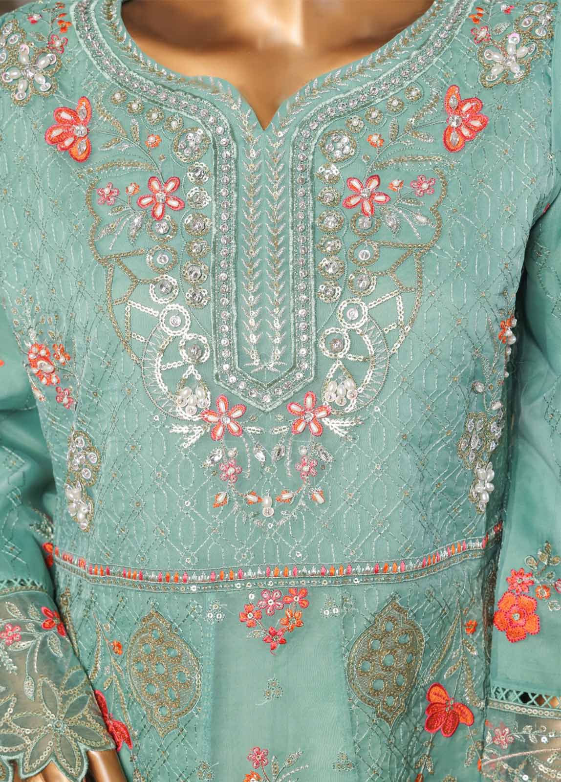 Bin Saeed Fabric - STS-010 M- 3 Piece Organza Stitched Suit