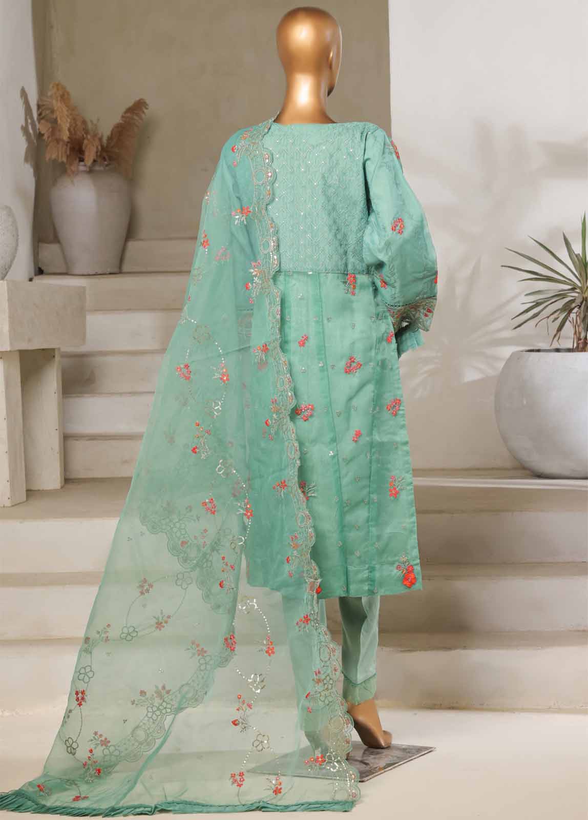 Bin Saeed Fabric - STS-010 M- 3 Piece Organza Stitched Suit