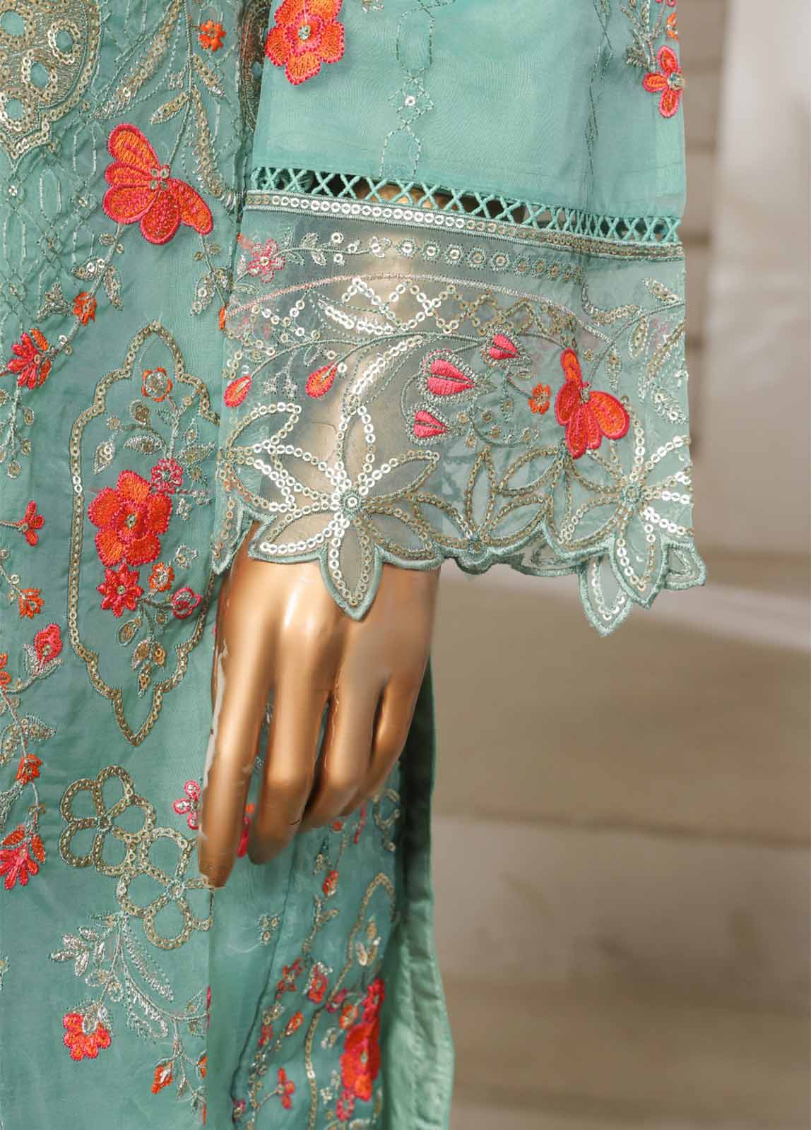 Bin Saeed Fabric - STS-010 M- 3 Piece Organza Stitched Suit