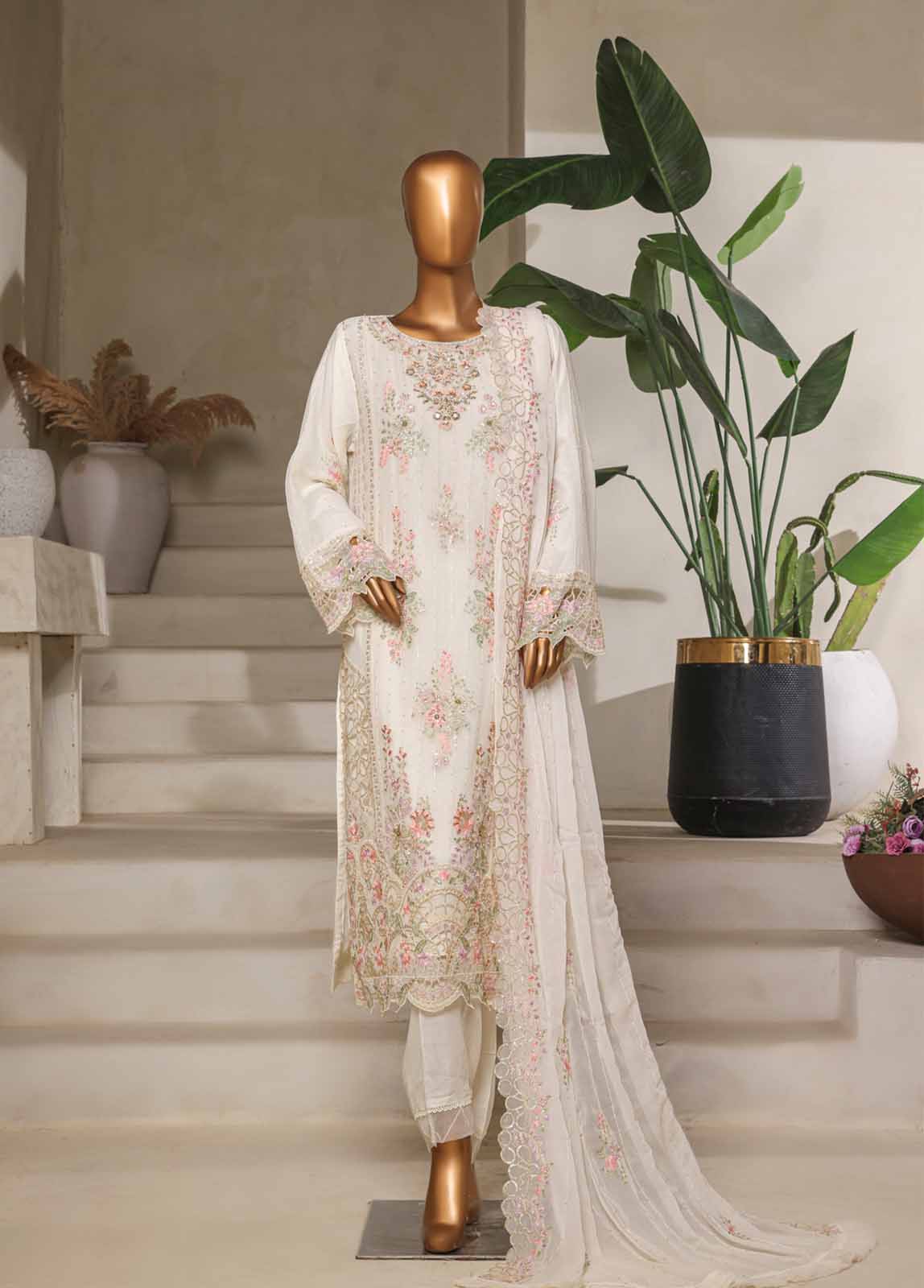 Bin Saeed Fabric - STSC-014 U- 3 Piece Chiffon Stitched Suit