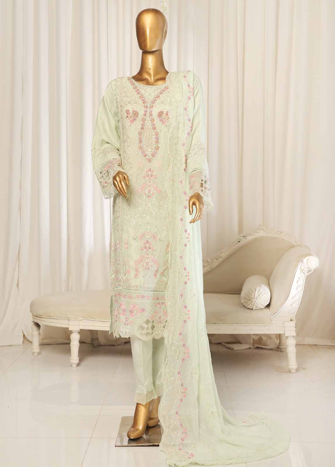 Bin Saeed Fabric - STSC-015- 3 Piece Chiffon Stitched Suit