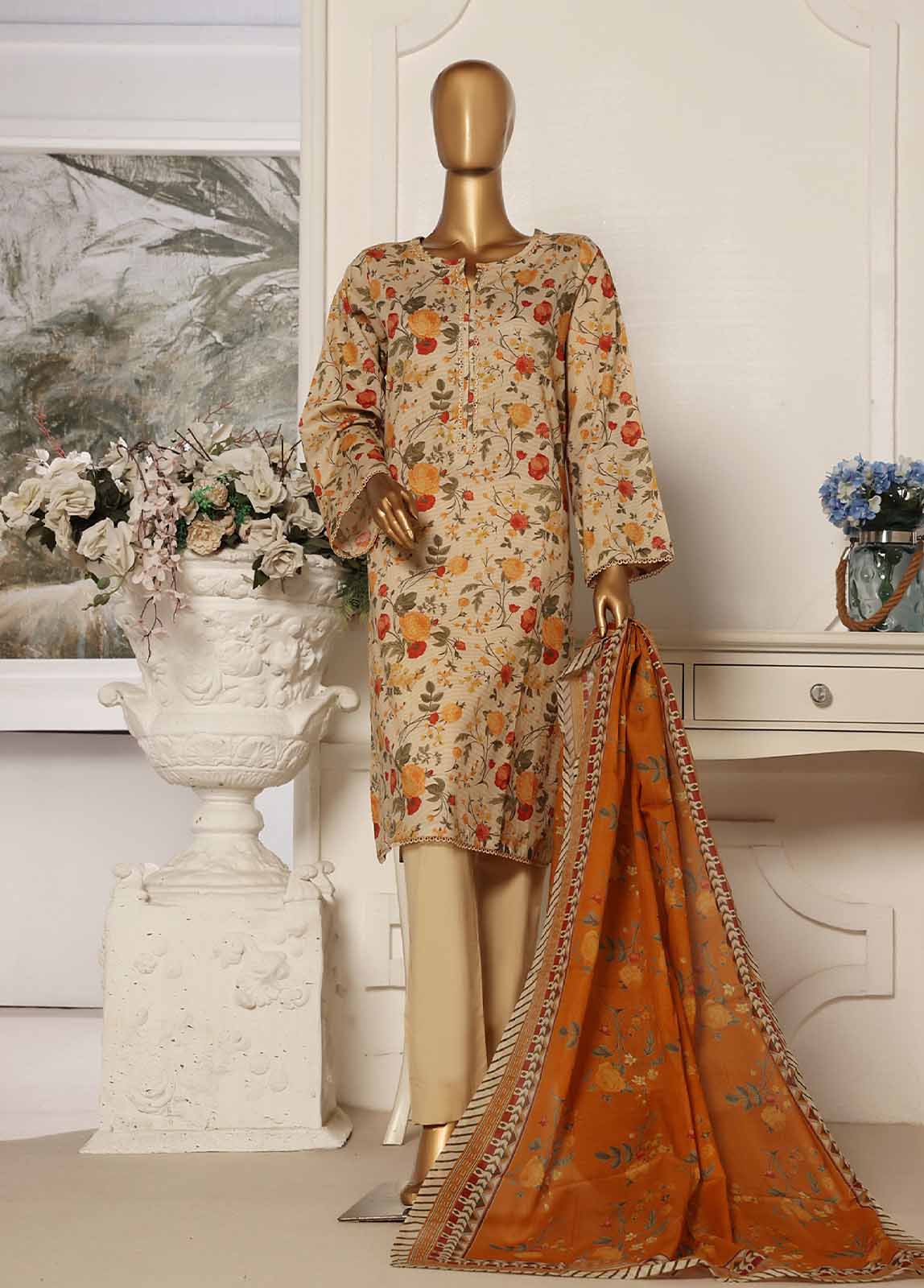 Bin Saeed Fabric - Sm-60- 3 Piece Printed Stitched Suit