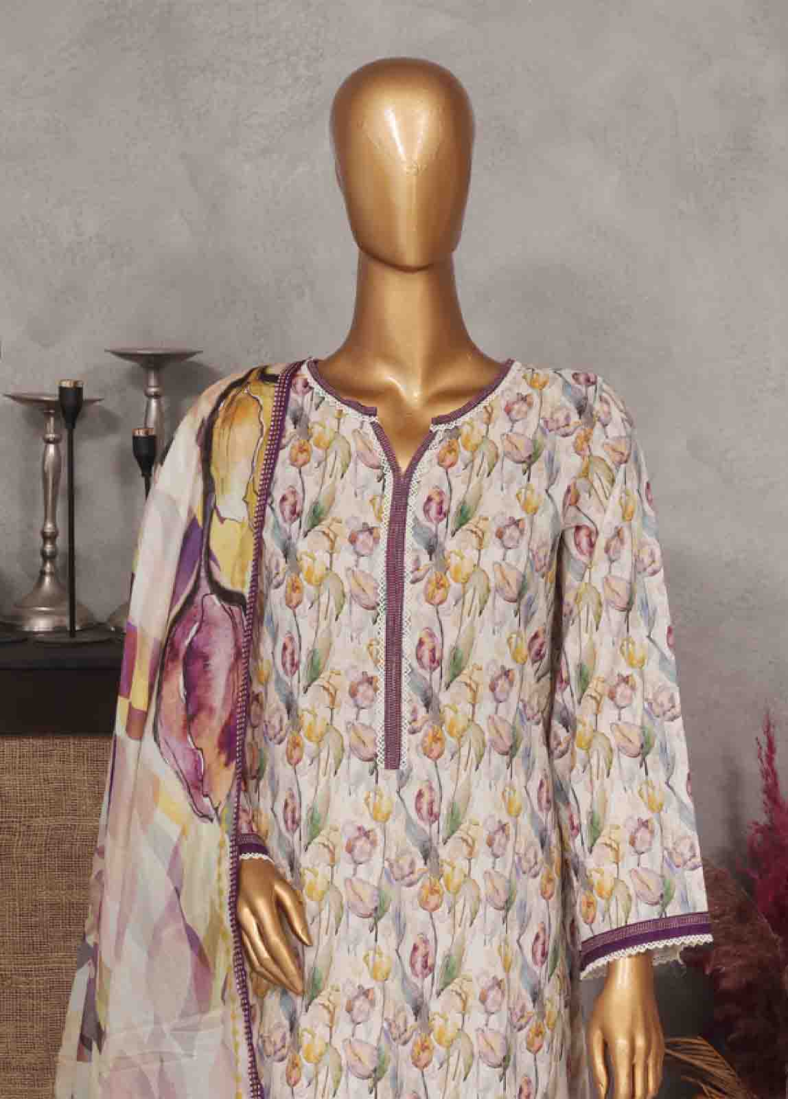 Bin Saeed Fabric - Sm-681- 3 Piece Printed Stitched Suit