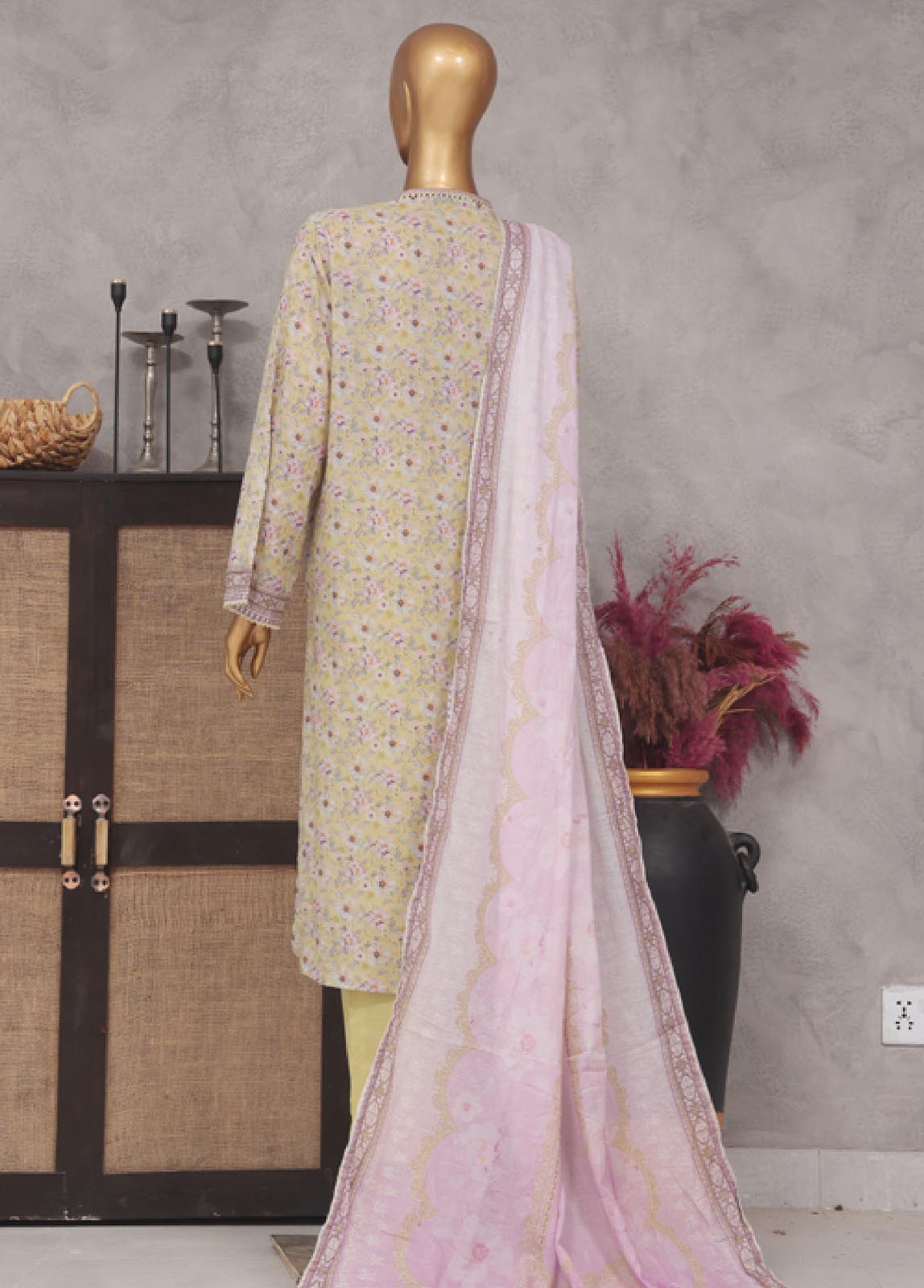 Bin Saeed Fabric - Sm-740- 3 Piece Printed Stitched Suit