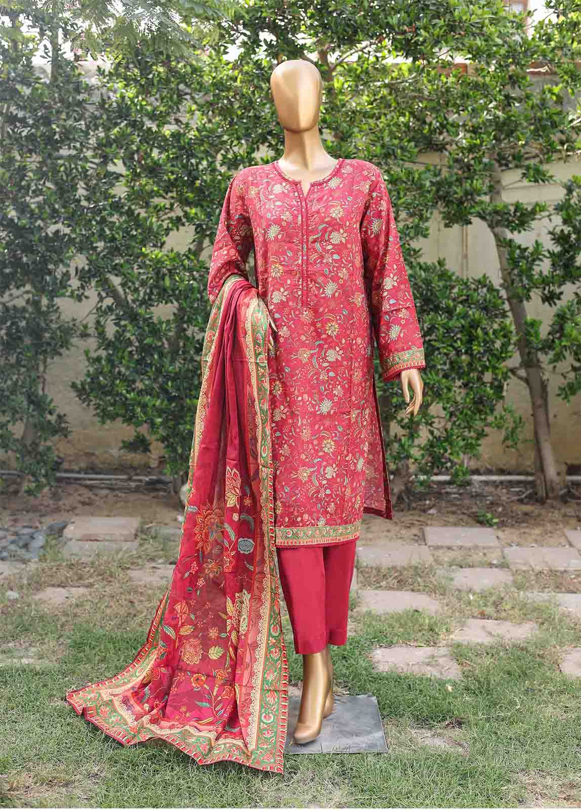Bin Saeed Fabric - WC-003- 3 Piece Printed Cotton Suit