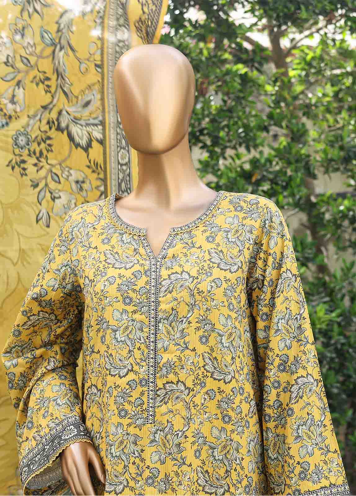 Bin Saeed Fabric - WC-007- 3 Piece Printed Cotton Suit