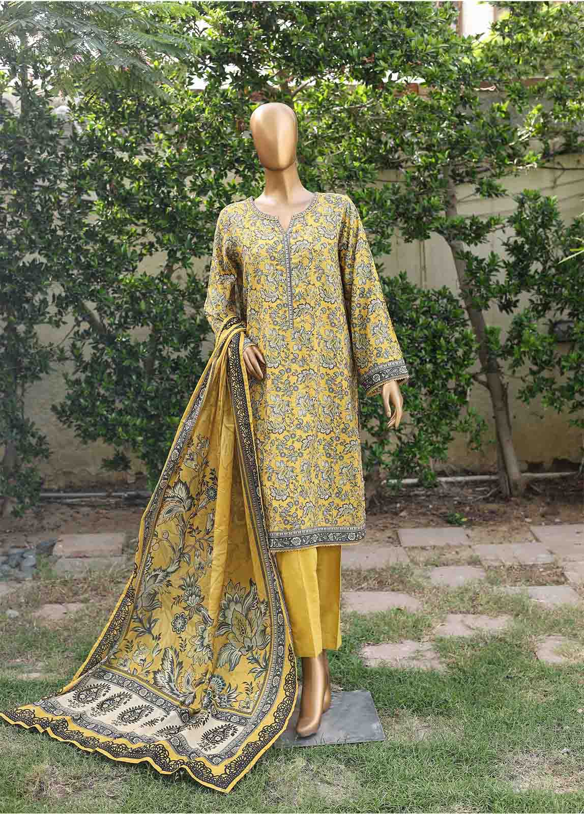 Bin Saeed Fabric - WC-007- 3 Piece Printed Cotton Suit