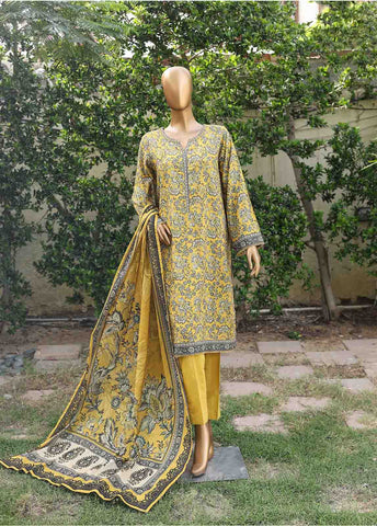 Bin Saeed Fabric - WC-007- 3 Piece Printed Cotton Suit