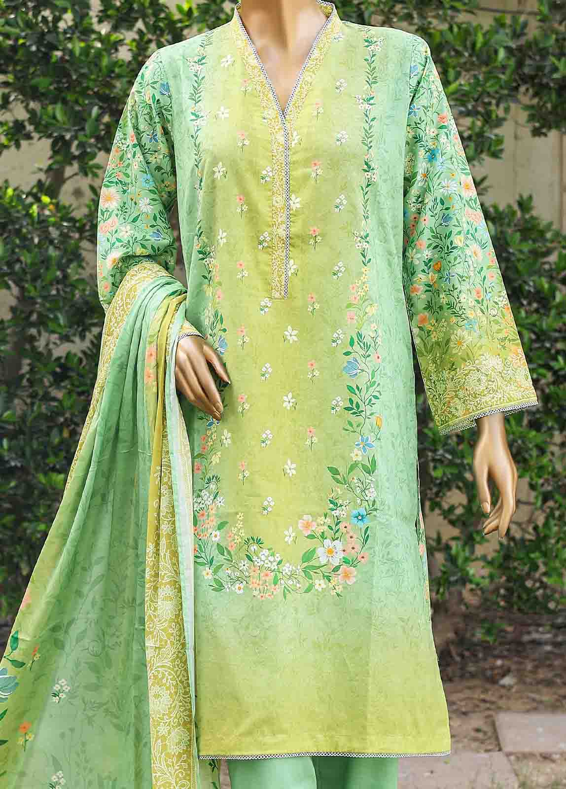 Bin Saeed Fabric - WC-021- 3 Piece Printed Cotton Suit