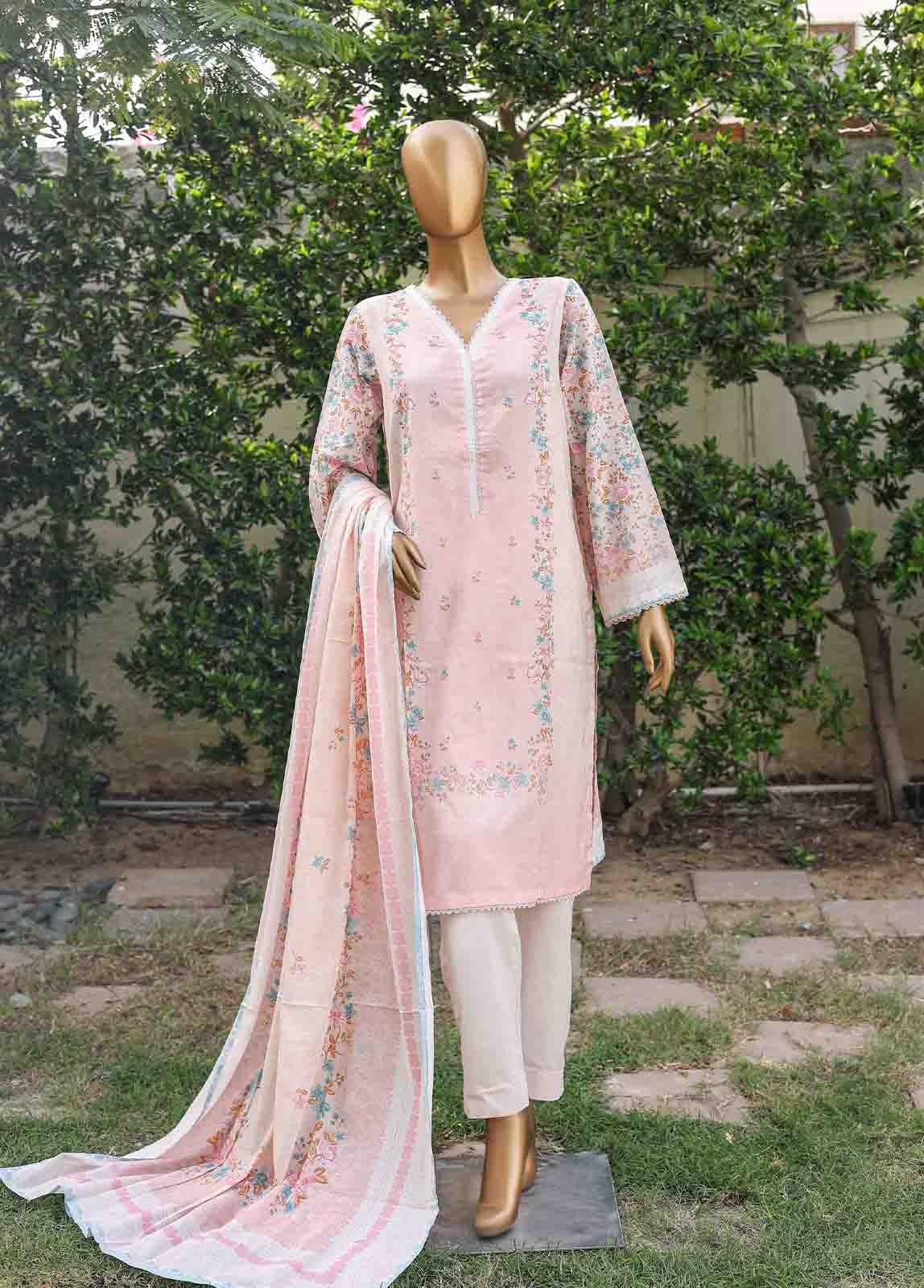Bin Saeed Fabric - WC-025- 3 Piece Printed Cotton Suit