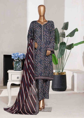 Bin Saeed Fabric - WC-02524- 3 Piece Printed Cotton Stitched Suit