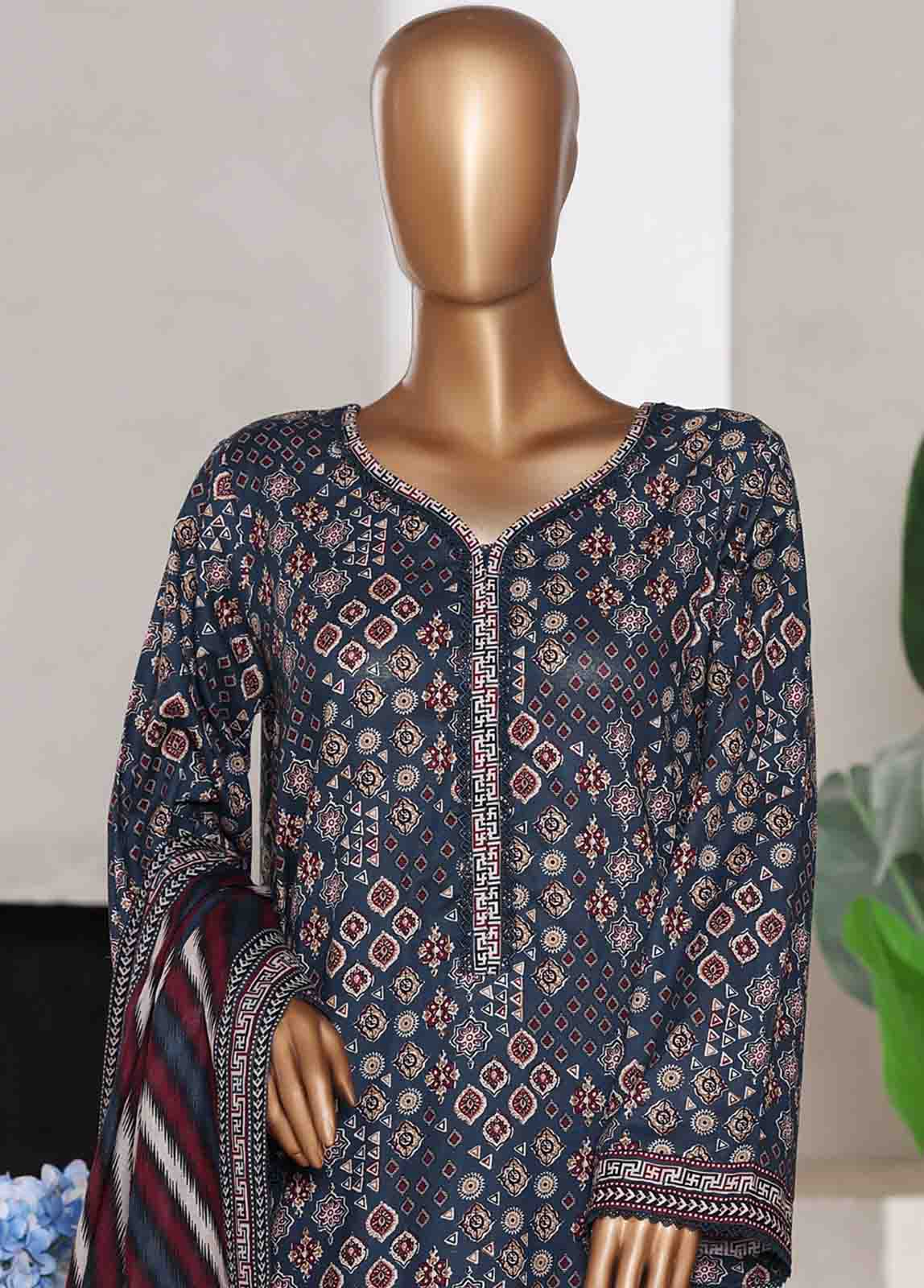 WC-02524- 3 Piece Printed Cotton Stitched Suit