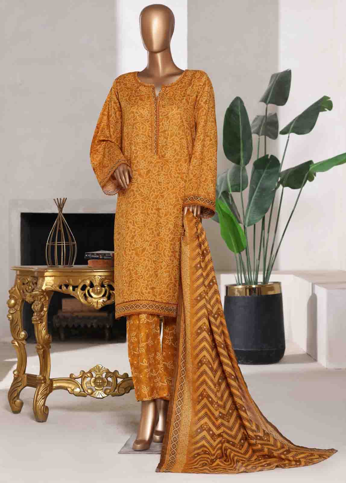 Bin Saeed Fabric - WC-02528- 3 Piece Printed Cotton Stitched Suit