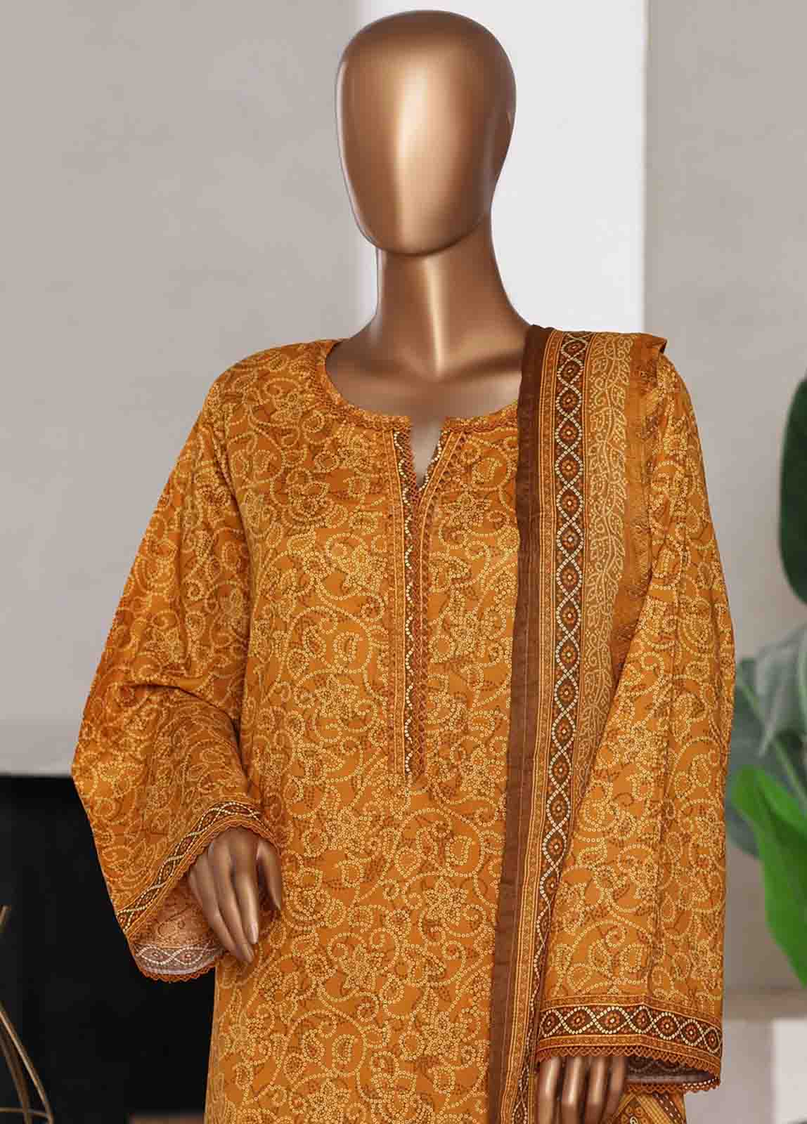 WC-02528- 3 Piece Printed Cotton Stitched Suit