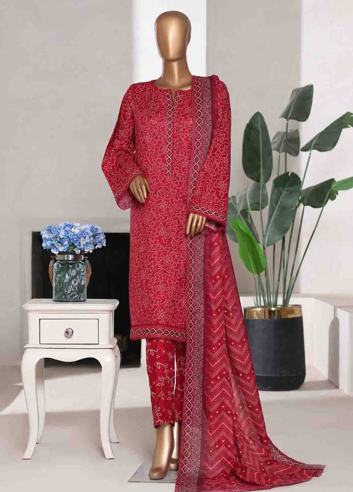 Bin Saeed Fabric - WC-02529- 3 Piece Printed Cotton Stitched Suit