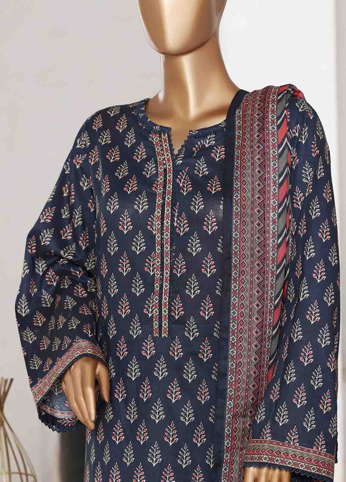 Bin Saeed Fabric - WC-02535- 3 Piece Printed Cotton Stitched Suit