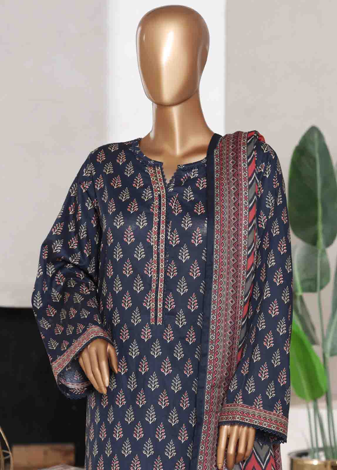 WC-02535- 3 Piece Printed Cotton Stitched Suit