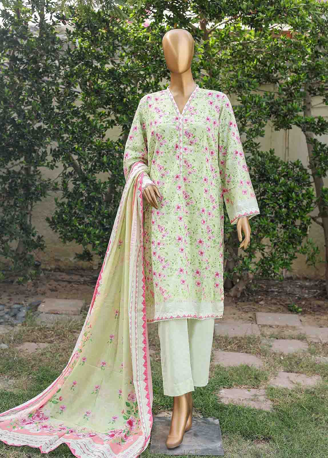 Bin Saeed Fabric - WC-026- 3 Piece Printed Cotton Suit