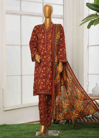Bin Saeed Fabric - WC-042- 3 Piece Printed Cotton Suit