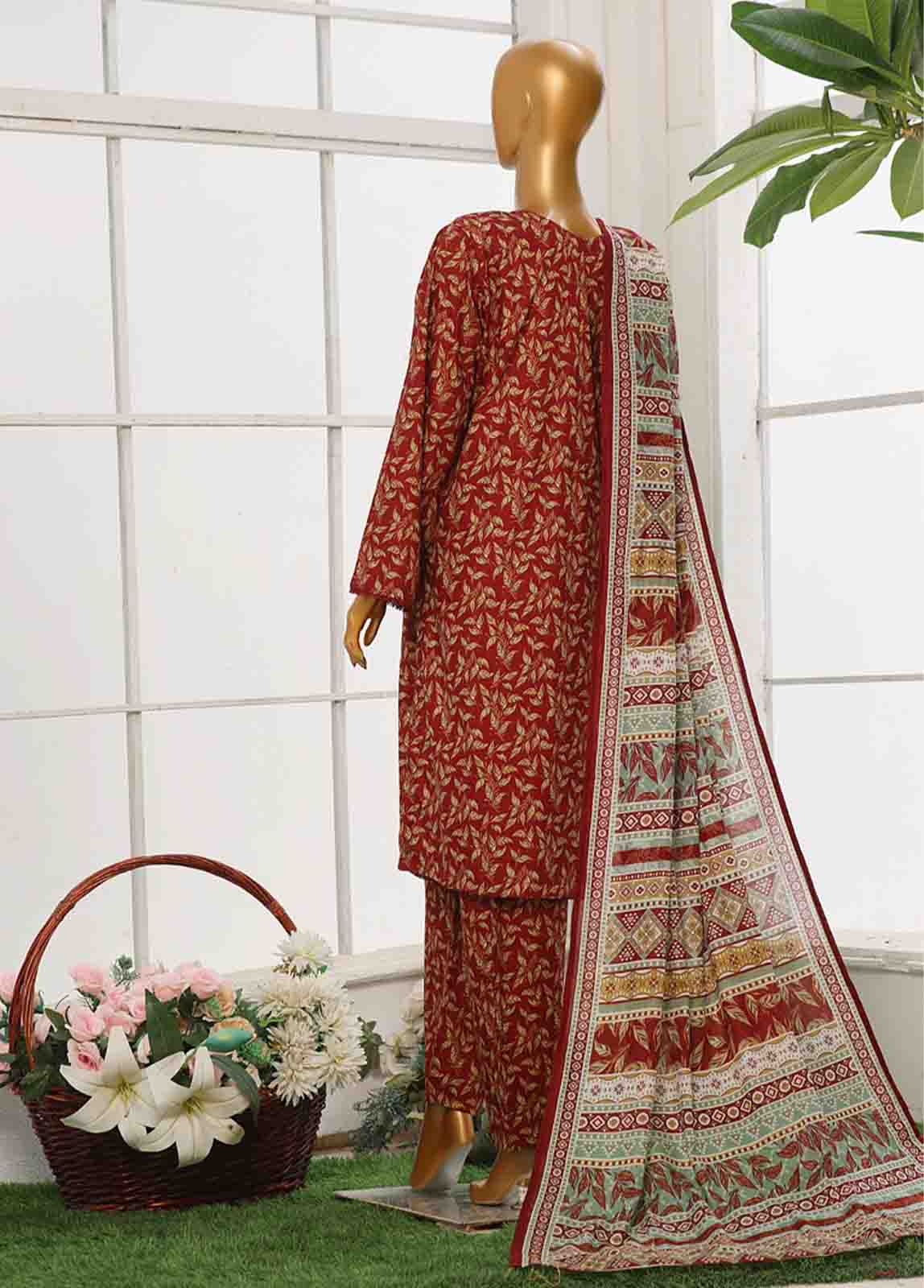Bin Saeed Fabric - WC-045- 3 Piece Printed Cotton Suit