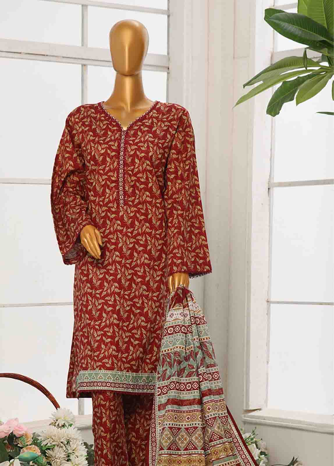 Bin Saeed Fabric - WC-045- 3 Piece Printed Cotton Suit