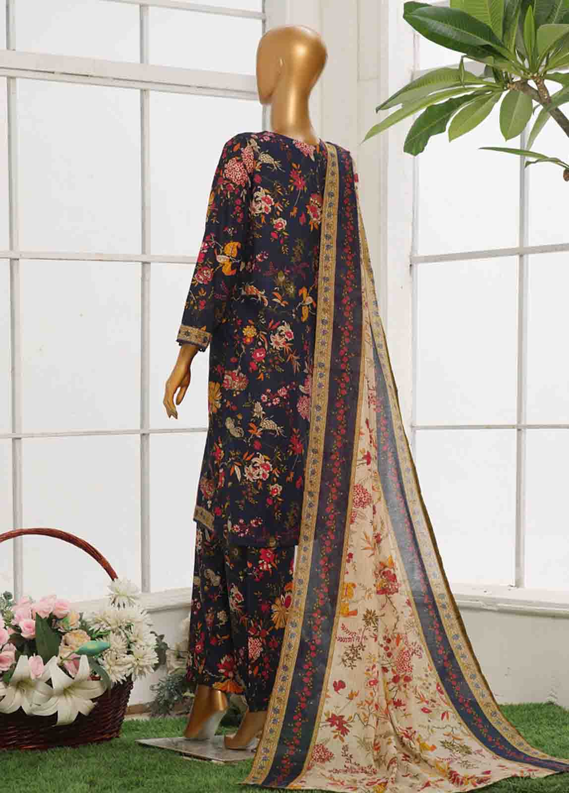 Bin Saeed Fabric - WC-051- 3 Piece Printed Cotton Suit