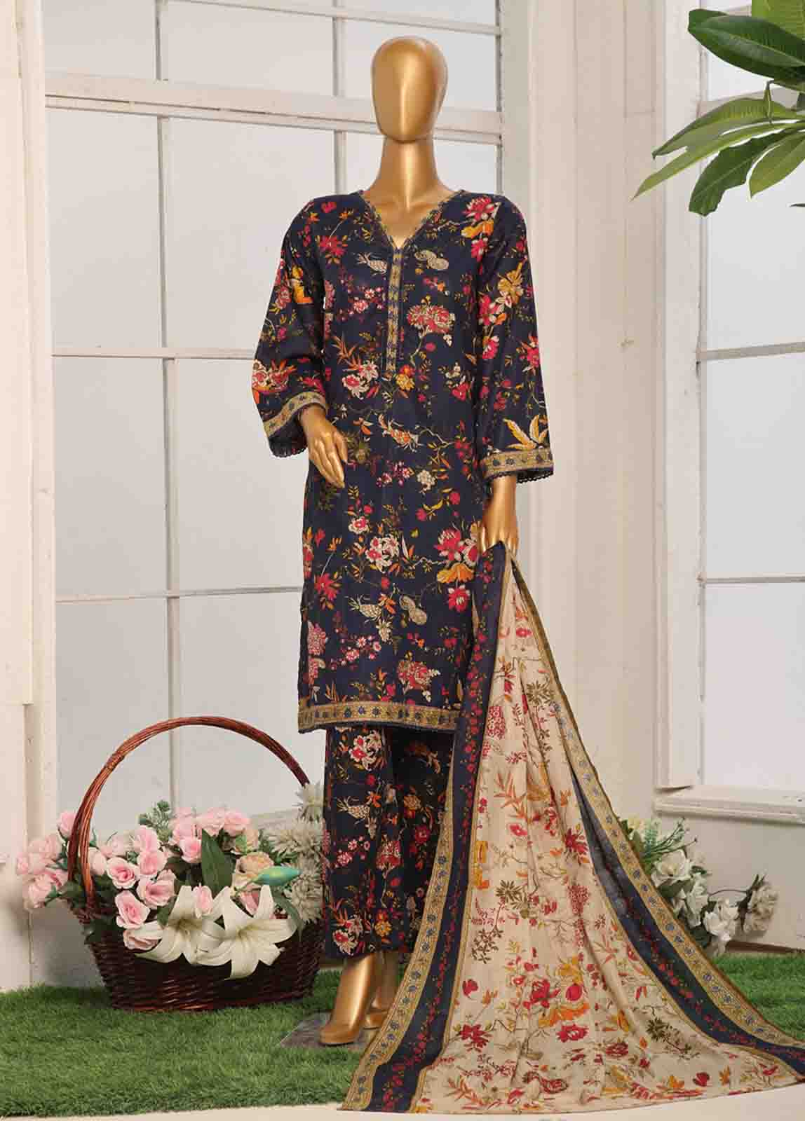 Bin Saeed Fabric - WC-051- 3 Piece Printed Cotton Suit