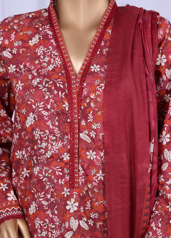 WC-2504- 3 Piece Printed Cotton Stitched Suit