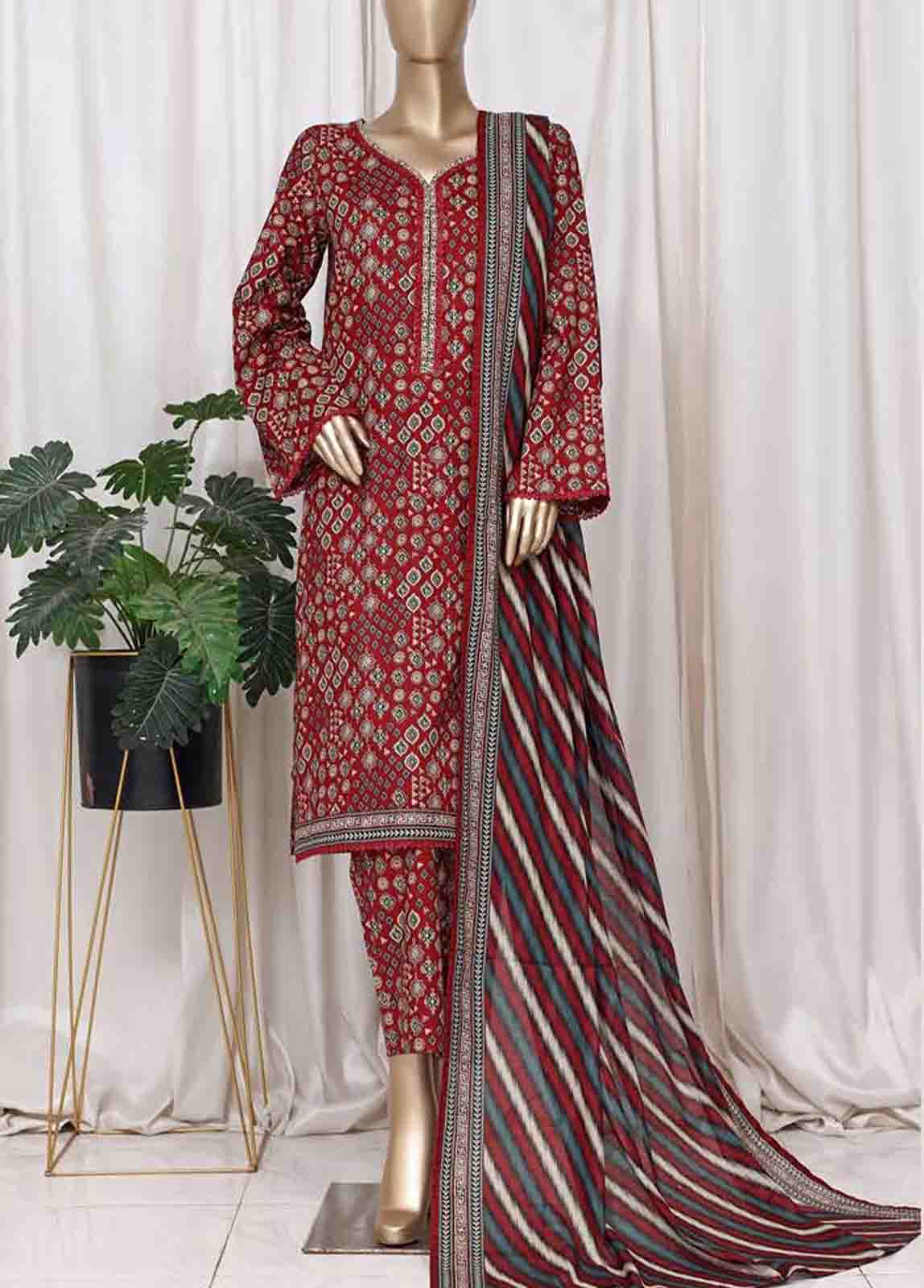 Bin Saeed Fabric - WC-2521- 3 Piece Printed Cotton Stitched Suit
