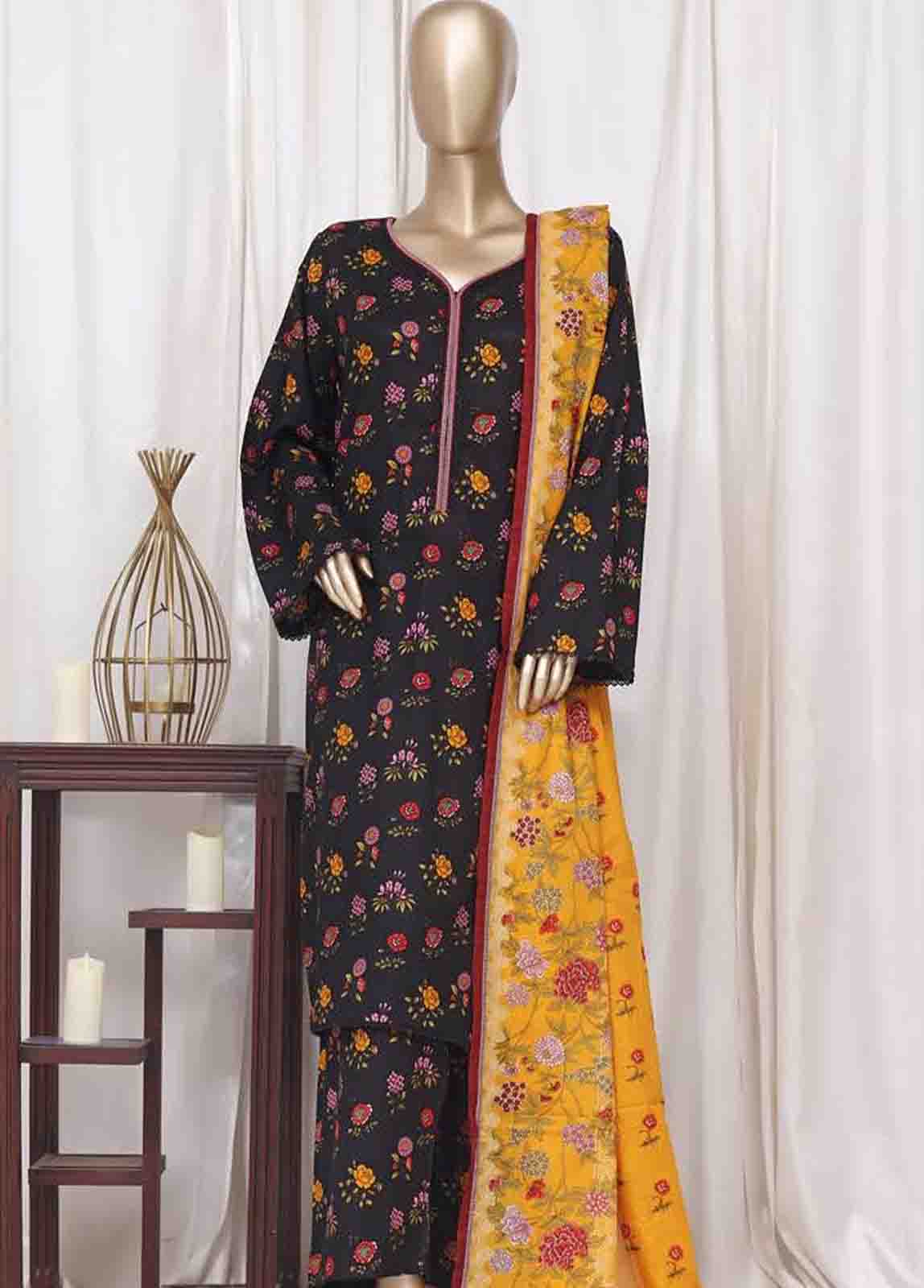 Bin Saeed Fabric - WC-2522- 3 Piece Printed Cotton Stitched Suit