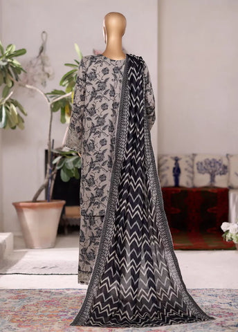 3 Piece Embroidered Steel Grey Cotton Suit with Farshi Shalwar & Dupatta