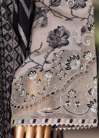 3 Piece Embroidered Steel Grey Cotton Suit with Farshi Shalwar & Dupatta