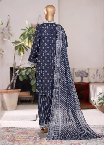 3 Piece Embroidered Navy Blue Cotton Suit with Farshi Shalwar & Dupata