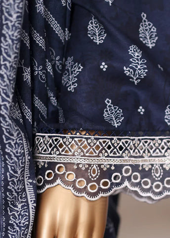 3 Piece Embroidered Navy Blue Cotton Suit with Farshi Shalwar & Dupata