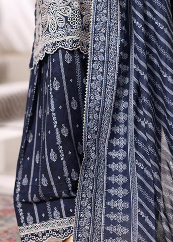 3 Piece Embroidered Navy Blue Cotton Suit with Farshi Shalwar & Dupata