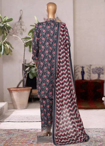 3 Piece Embroidered MultiColor Cotton Suit with Farshi Shalwar & Dupatta