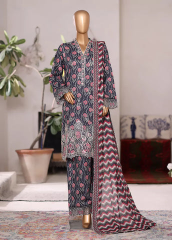 3 Piece Embroidered MultiColor Cotton Suit with Farshi Shalwar & Dupatta