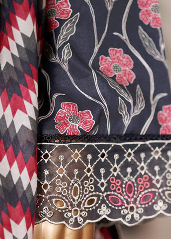 3 Piece Embroidered MultiColor Cotton Suit with Farshi Shalwar & Dupatta