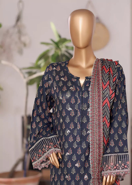 3 Piece Embroidered MultiColor Cotton Suit with Farshi Shalwar & Dupatta