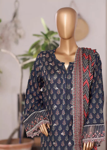 3 Piece Embroidered MultiColor Cotton Suit with Farshi Shalwar & Dupatta
