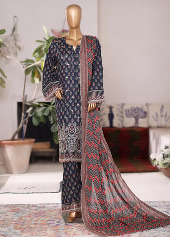 3 Piece Embroidered MultiColor Cotton Suit with Farshi Shalwar & Dupatta
