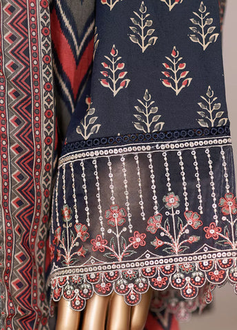 3 Piece Embroidered MultiColor Cotton Suit with Farshi Shalwar & Dupatta