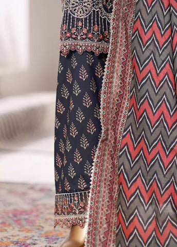 3 Piece Embroidered MultiColor Cotton Suit with Farshi Shalwar & Dupatta