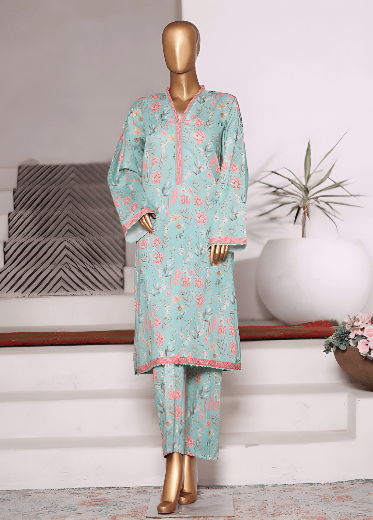 WC-2556-2- 2 Piece Printed Cotton Stitched Co Ords