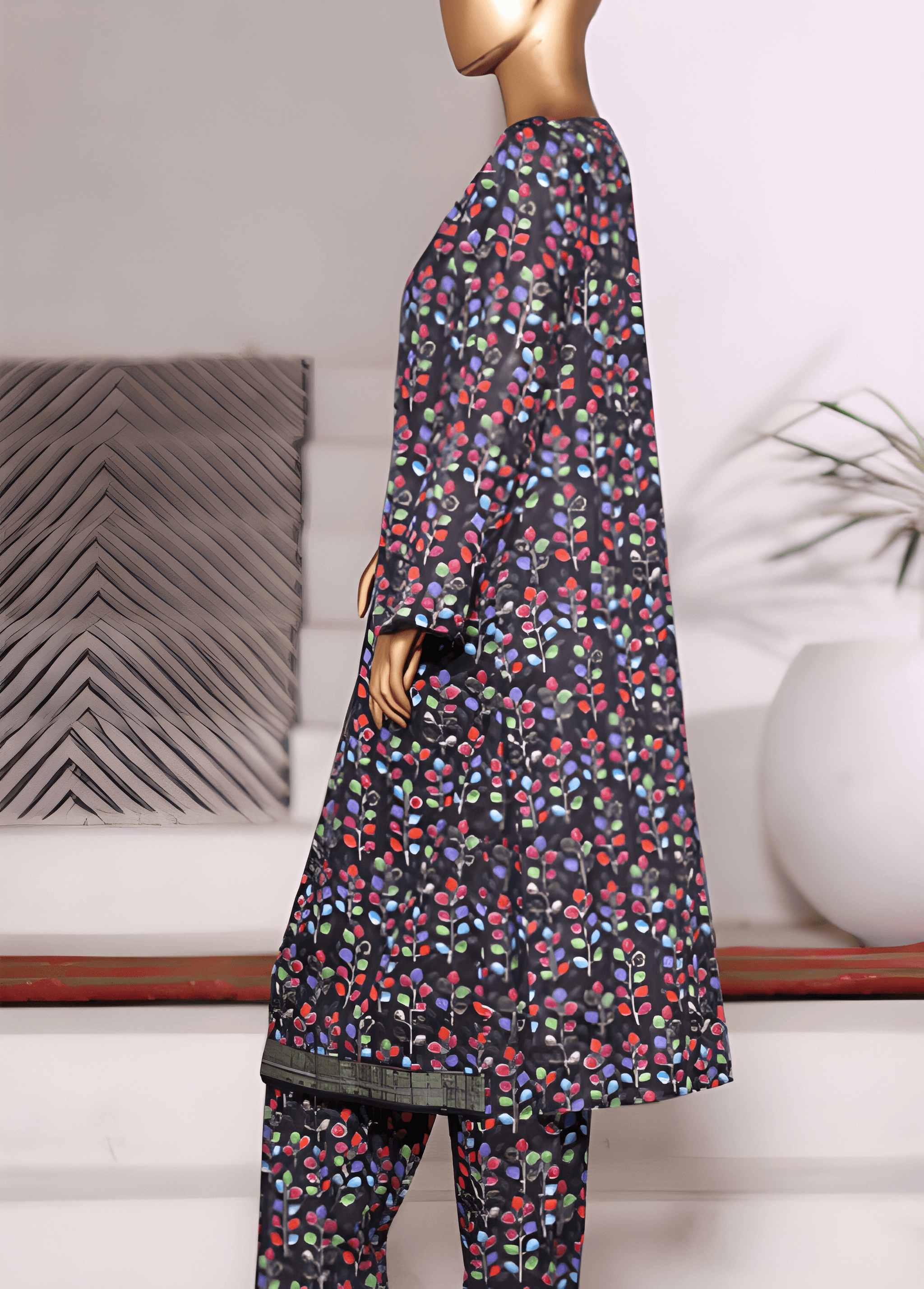 WC-2573-2- 2 Piece Printed Cotton Stitched Co Ords